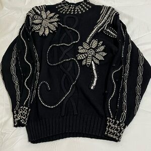 Vintage Bonnie Boerer & Company Elegant Black Embellished Women's Sweater Size M